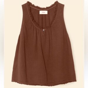 Xirena Rosie ruffle trim top in cocoa bean cotton gauze tank top NWT